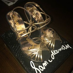 Sam Edelman Black & Gold Wedge Heeled Sandal